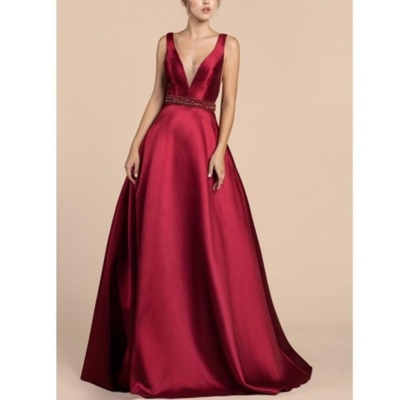 Andrea & Leo Couture Maxi Satin Dress Gown Red Women 18 Prom Event Formal Beaded - Picture 1 of 16